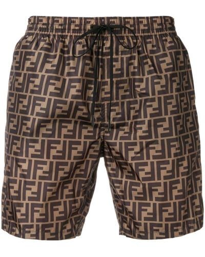 Fendi Ff-printed Swim Shorts - Brown