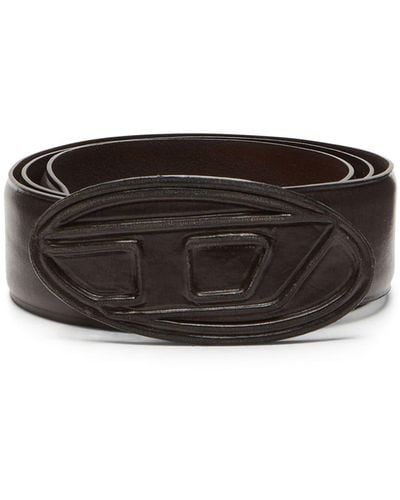 DIESEL B-1dr Scratch Leather Belt - Black