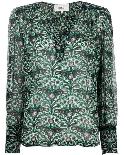 Ba&sh Graphic-print Long-sleeves Blouse - Green