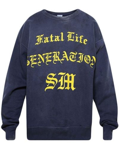 SAINT Mxxxxxx Fatal Life Crew-neck Cotton Sweatshirt - Blue