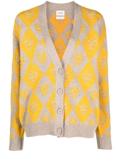 Barrie V-neck Intarsia-knit Cardigan - Yellow