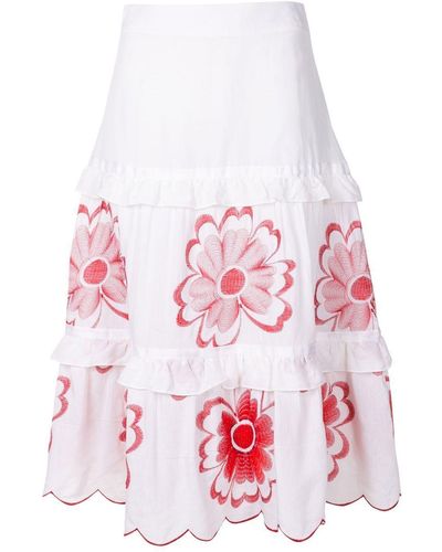 Amir Slama Floral-embroidered Tiered Skirt - White