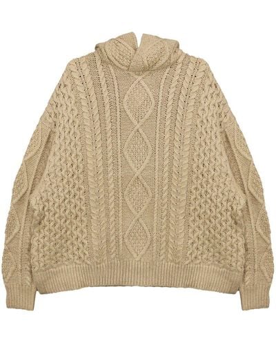 Fear Of God Logo-appliqué Cable-knit Hoodie - Natural