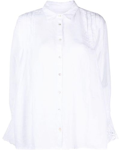 120% Lino Flared Long-sleeved Blouse - White