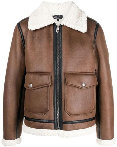 A.P.C. Faux-shearling Trim Bomber Jacket - Brown