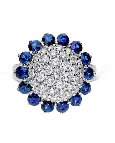 Leo Pizzo Bague Aurora en or blanc 18ct ornée de diamants et de saphirs - Bleu