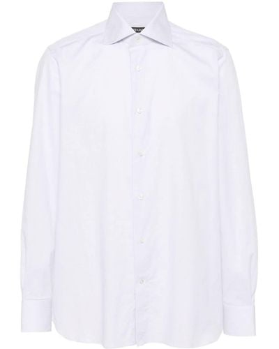 Zegna Popeline-Hemd mit Spreizkragen - Weiß