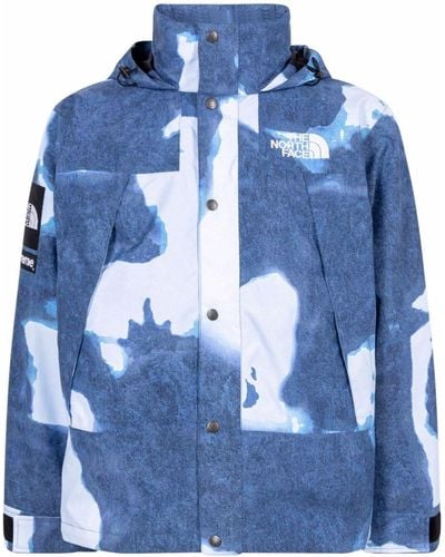 Supreme X The North Face Bleached Denim-print Mountain Jacket - Blue