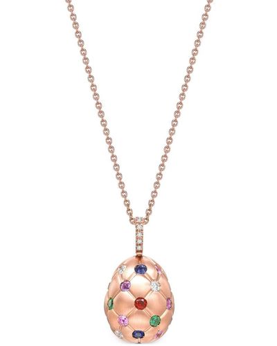 Faberge 18kt Rose Gold Treillage Egg Multi-stone Pendant Necklace - Metallic