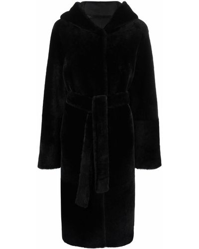 Liska Reversible Hooded Shearling Coat - Black