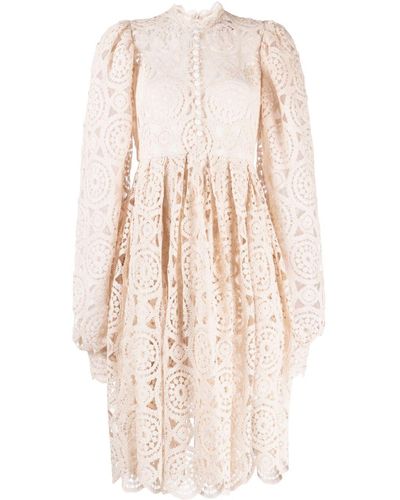 ANOUKI Puff-sleeve Crochet-cotton Dress - Natural