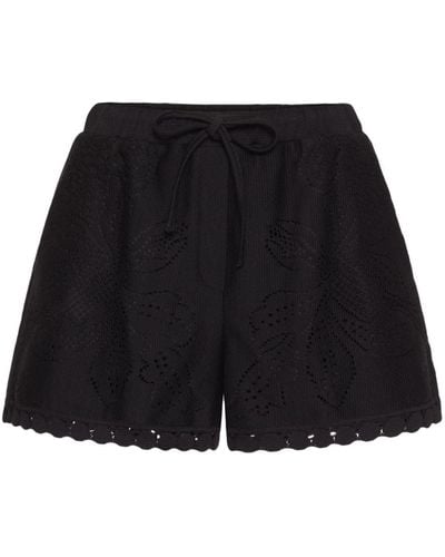 Valentino Garavani Floral-embroidered Drawstring Shorts - Black