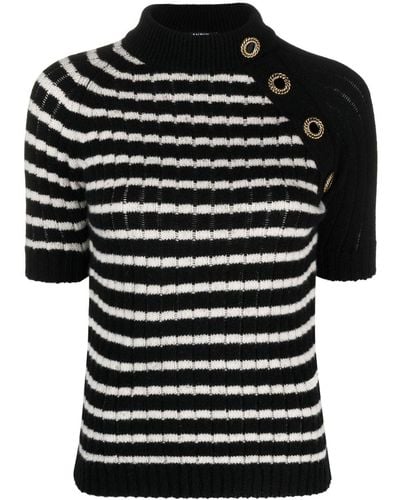 Balmain Striped Cashmere-blend Top - Black