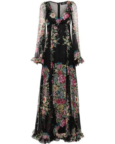 Etro Floral-print Maxi Dress - Zwart