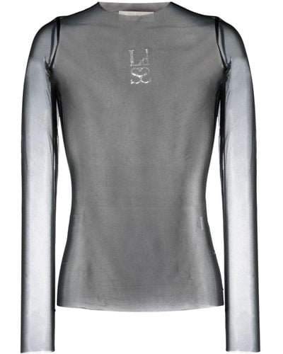 Ludovic de Saint Sernin Crystal-logo Mesh Long-sleeve Top - Grey