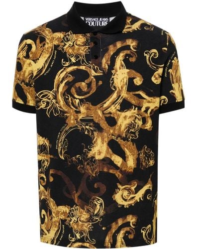 Versace Watercolour Couture Polo Shirt - Black