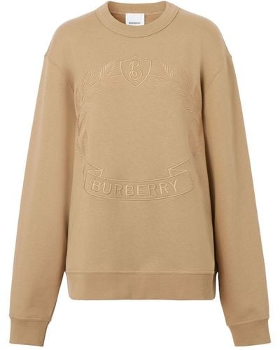 Burberry Crest-embroidered Cotton Sweatshirt - Natural