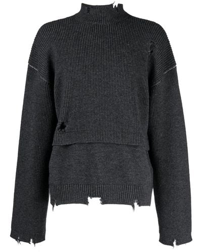 Ambush Distressed-knit Virgin-wool Sweater - Black