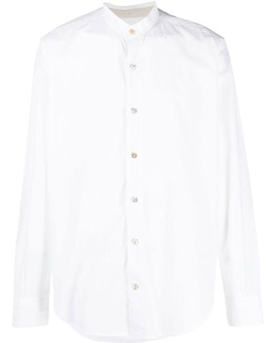 Eleventy Band Collar Cotton Shirt - White