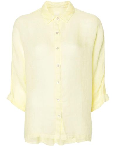 120% Lino Camisa con botones - Amarillo