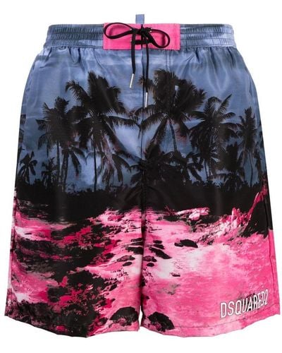 DSquared² Tropical-print Swim Shorts - Pink