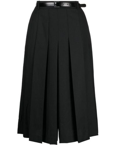 Juun.J Box-pleated Belted Midi Skirt - Black
