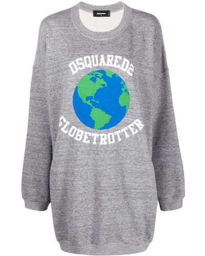 DSquared² Pulloverkleid mit Globetrotter-Print - Grau