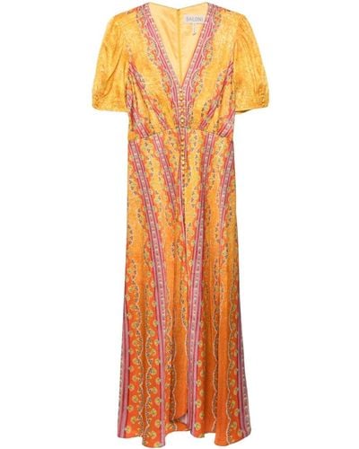 Saloni Lea Kleid mit Carnival Stripe-Print - Orange