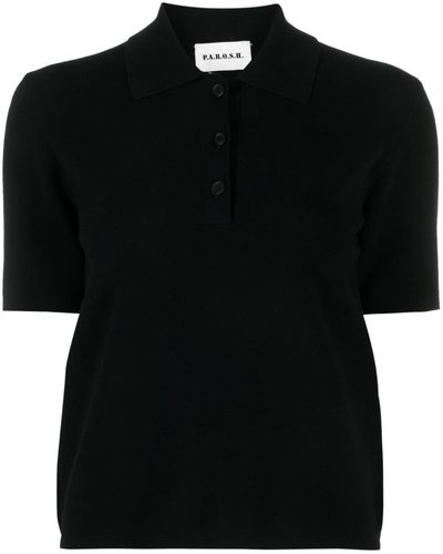P.A.R.O.S.H. Short-sleeve Knitted Polo Top - Black