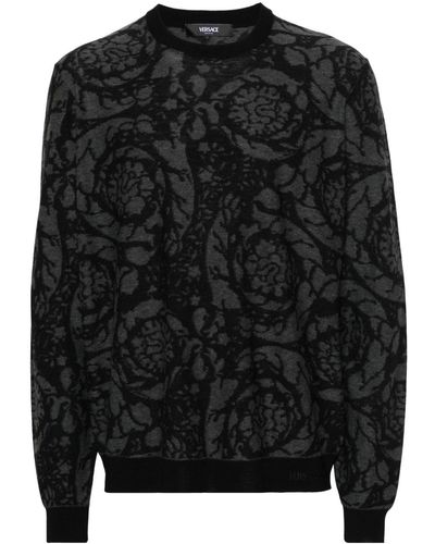 Versace Zweifarbiger Pullover mit Barocco-Intarsie - Schwarz