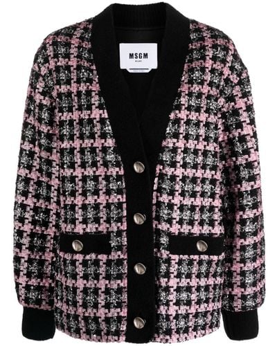 MSGM Single-breasted Tweed Jacket - Black