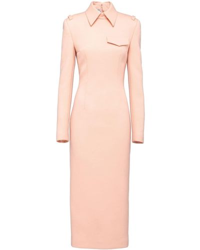Prada Stretch Natté Wool Midi Dress - Pink