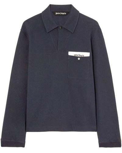 Palm Angels Sartorial Tape Long-sleeved Polo Shirt - Blue