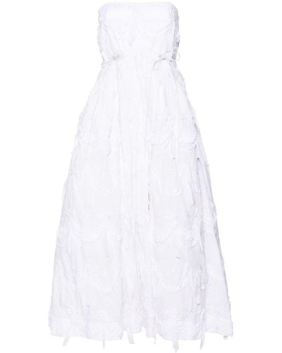 Simone Rocha Floral-embroidered Flared Dress - White
