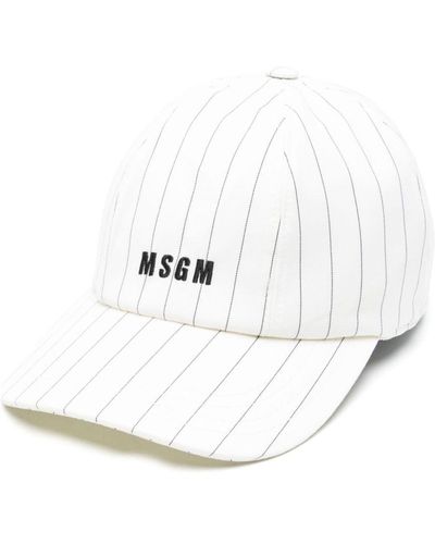 MSGM Logo-embroidered Pinstriped Cap - White