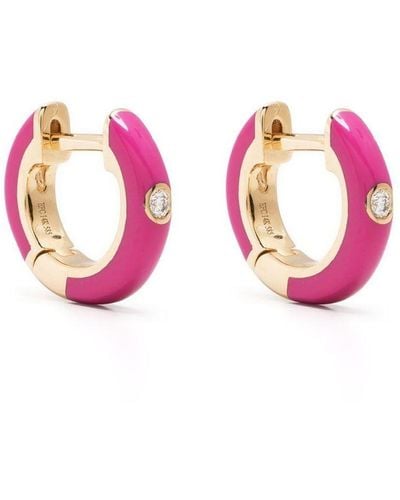 EF Collection 14kt Yellow Gold Berry Enamel And Diamond huggie Earrings - Pink