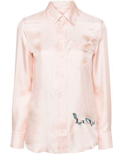 Lanvin Seidenhemd mit Logo-Print - Pink