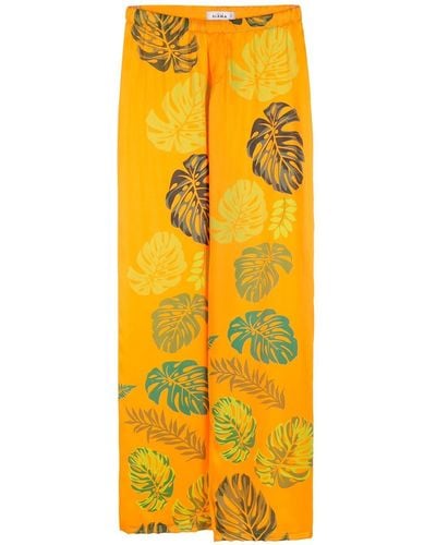 Amir Slama Palm Leaf Print Straight Pants - Orange