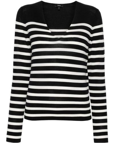 Theory Fine-knit Striped Jumper - Black