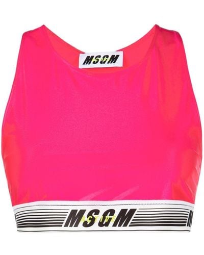 MSGM Logo-print Cropped Top - Pink