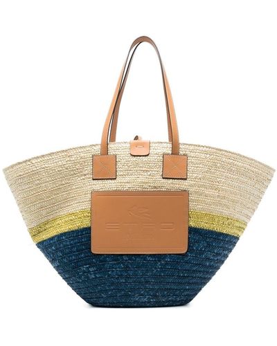 Etro Sac cabas en paille à patch logo - Bleu