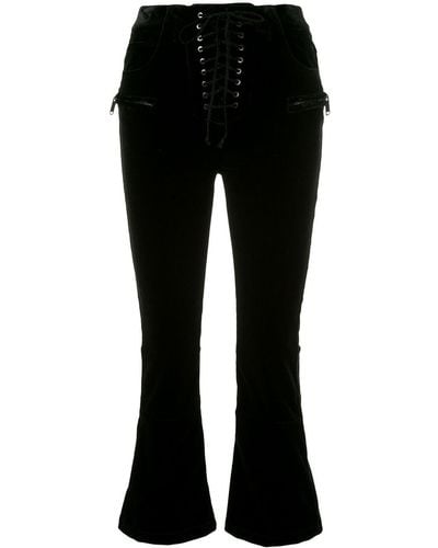 Unravel Project Velvet Cropped Lace-up Trousers - Black