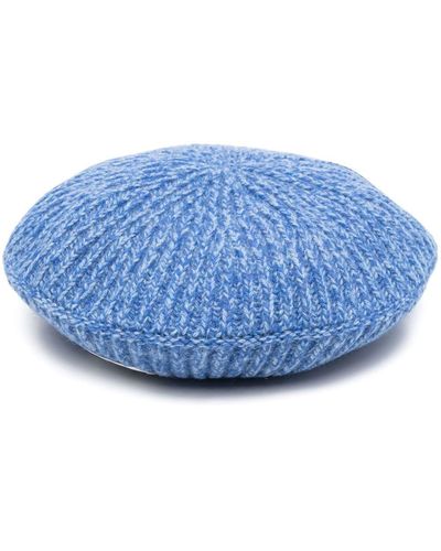 Ganni Ribbed-knit Wool Beret - Blue