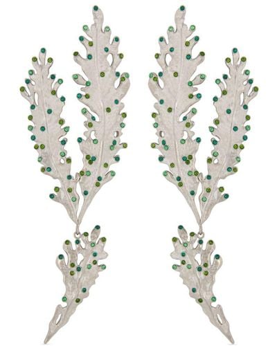 Oscar de la Renta Cactus Branch Crystal-embellished Stud Earrings - White