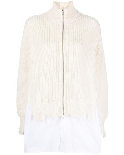 MM6 by Maison Martin Margiela Distressed-finish Shirt-underlayer Sweater - White