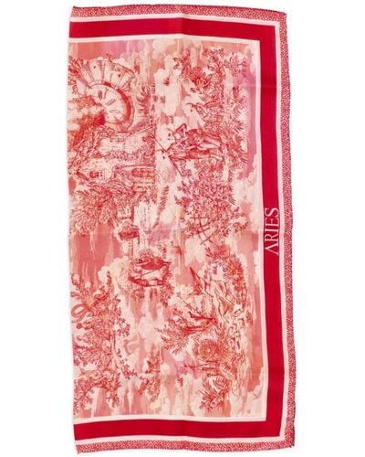 Aries Toile De Jouy Silk Scarf - Red