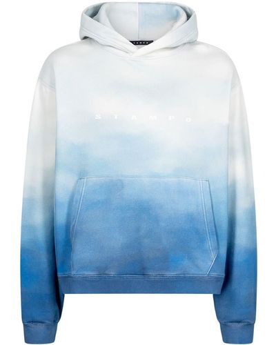 Stampd Ombre-print Cropped Cotton Hoodie - Blue