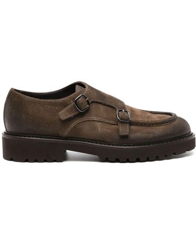 Doucal's Burnished-finish Suede Monk Shoes - Brown