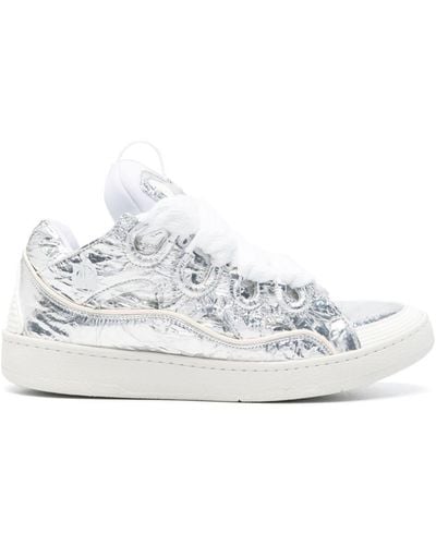 Lanvin Curb Crinkled Metallic Trainers - White