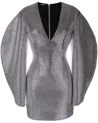 Balmain Gem-embellished V-neck Mini Dress - Grey